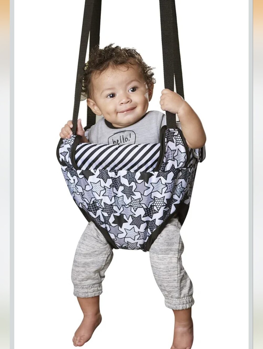 EVENFLO EXER SAUCER Black & White Baby Doorway Jumper with Patterned Seat